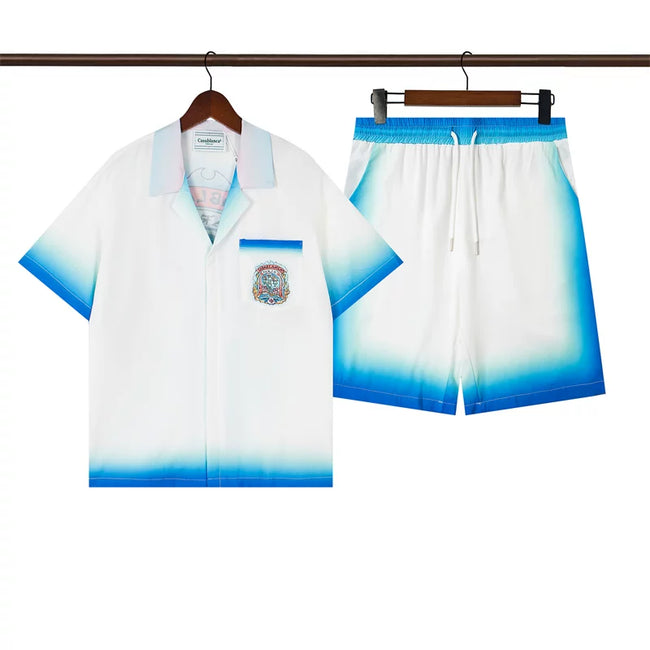 Casablanca Blue Ombre Gradient Resort Shirt & Shorts Two Piece Set Hover Image