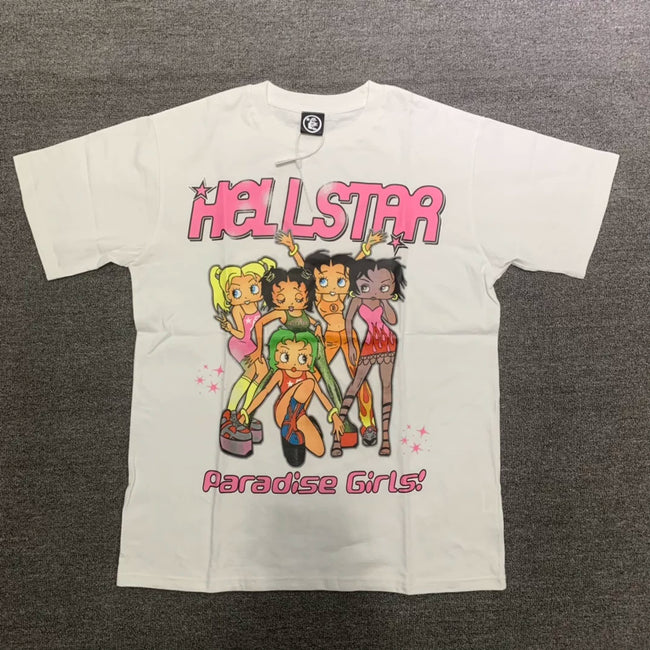 HELLSTAR Paradise Girls Vintage Washed Short Sleeve Tee Cream Streetwear T‑Shirt Hover Image