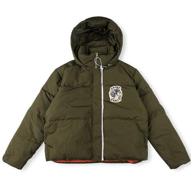 Saint Vanity Hooded Puffer Down Jacket - Olive Green Hover Image