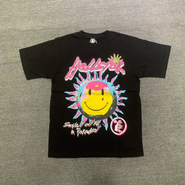 HELLSTAR Smile You're In Paradise Melting Sun Vintage Washed Short Sleeve Tee Black Streetwear T‑Shirt Hover Image