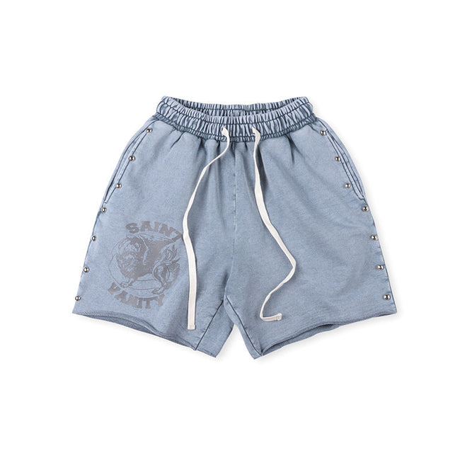 SAINT VANITY Vintage Graphic Casual Shorts - Blue / Vintage Wash Hover Image