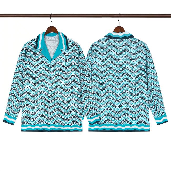 Casablanca Blue Chevron Zigzag Long Sleeve Overshirt Jacket Unisex Hover Image