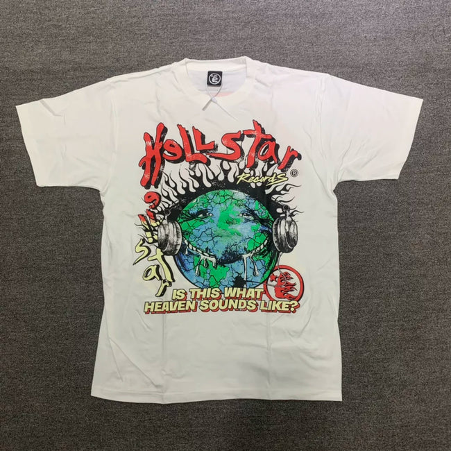 HELLSTAR Records Is This What Heaven Sounds Like Vintage Washed Short Sleeve Tee White Streetwear T‑Shirt Hover Image