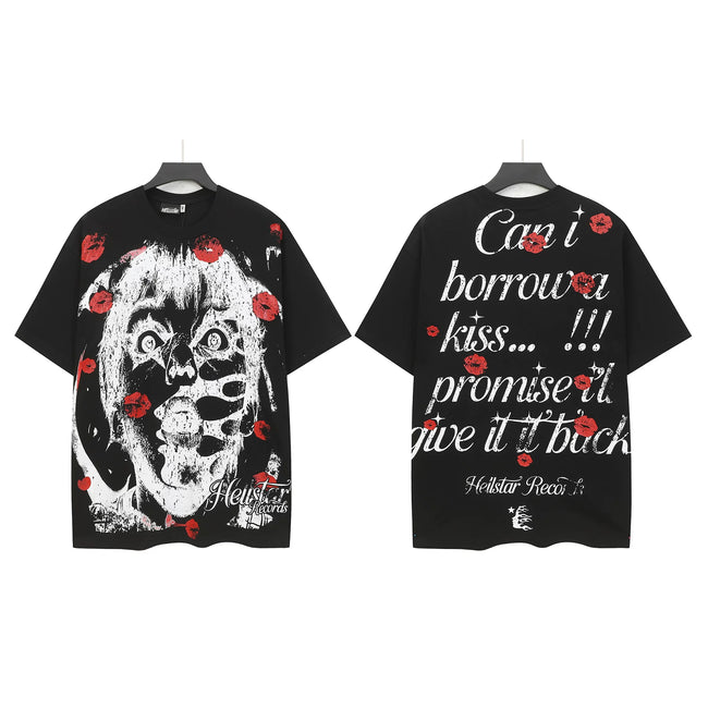 HELLSTAR "Can I Borrow A Kiss" Graphic Double‑Sided Short Sleeve Tee Black Streetwear T‑Shirt Hover Image