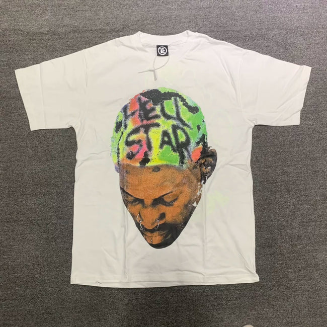 HELLSTAR Rodman Portrait Vintage Washed Short Sleeve Tee Cream Streetwear T‑Shirt Hover Image