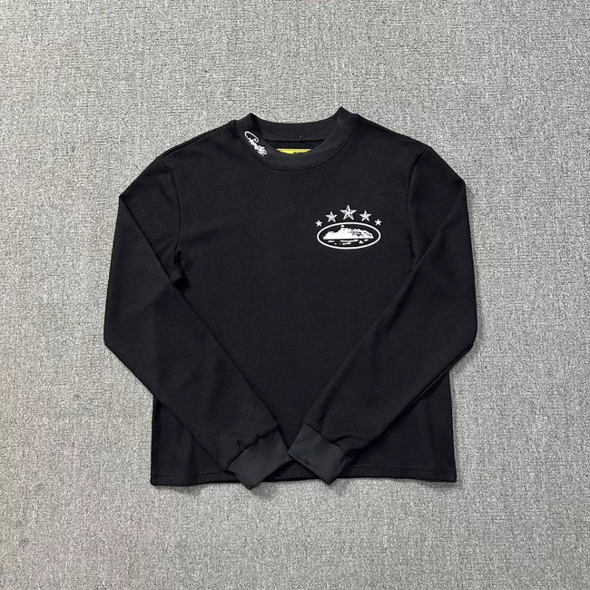 Corteiz Alcatraz 4-Star Logo Long Sleeve Thermal Tee - Black Hover Image