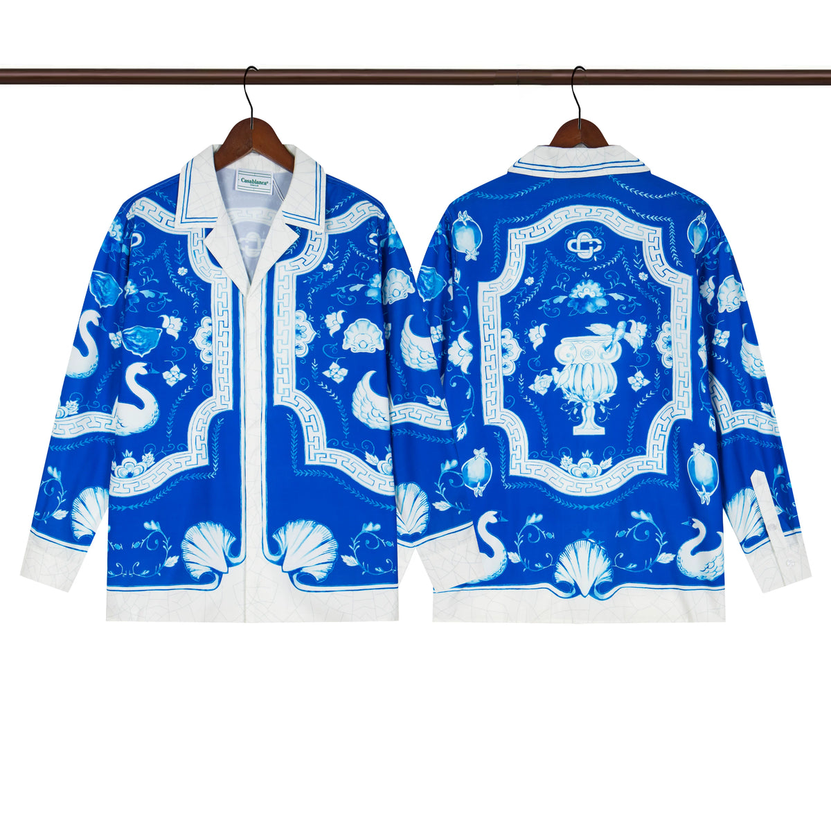 Casablanca Blue White Baroque Swan Pattern Long Sleeve Overshirt Jacket Unisex
