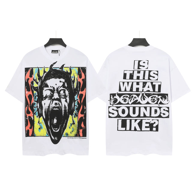 HELLSTAR Is This What Heaven Sounds Like Double‑Sided Vintage Washed Short Sleeve Tee White Streetwear T‑Shirt Hover Image