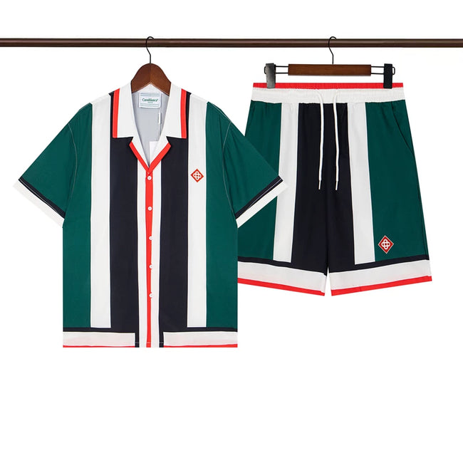 Casablanca Green Black Vertical Stripe Shirt & Shorts Two Piece Set Hover Image