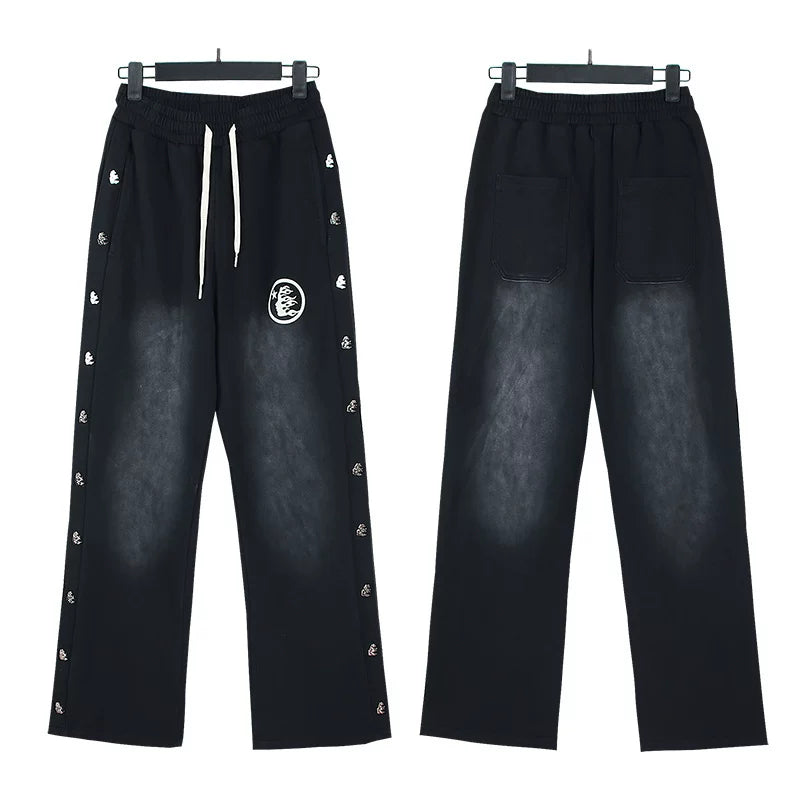 Hellstar flare black pants Niche wash water splicing hooded sweatshirt suit trousers flared pants (36)