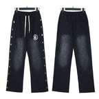 Hellstar flare black pants Niche wash water splicing hooded sweatshirt suit trousers flared pants (36)