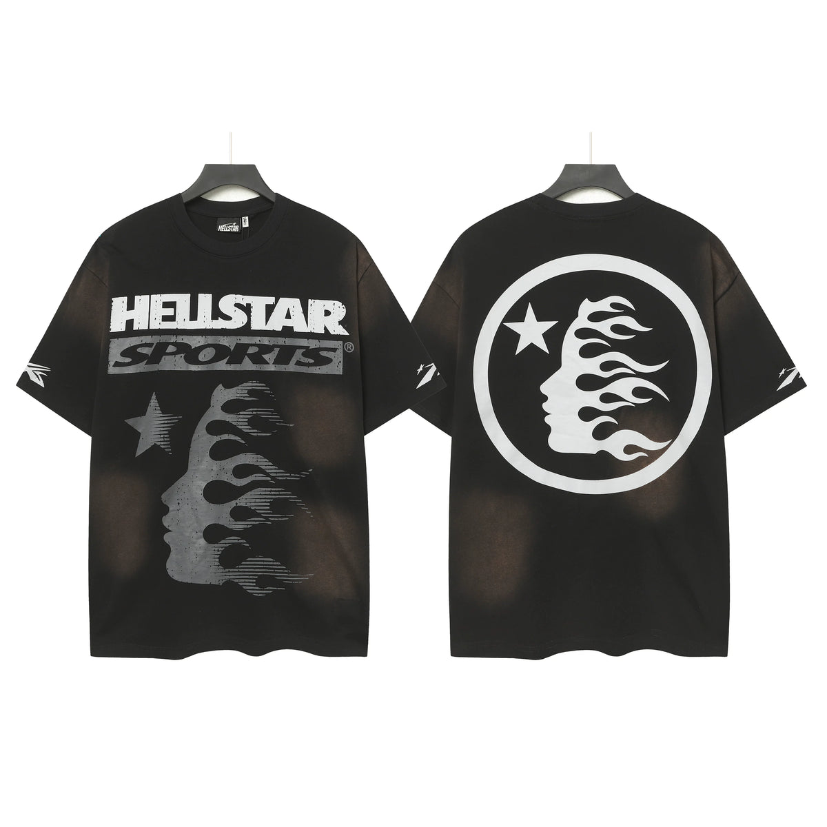 HELLSTAR Om Symbol Number 11 Double‑Sided Short Sleeve Tee Black Washed Streetwear T‑Shirt