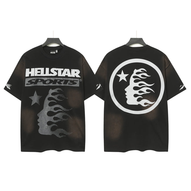HELLSTAR Om Symbol Number 11 Double‑Sided Short Sleeve Tee Black Washed Streetwear T‑Shirt Hover Image
