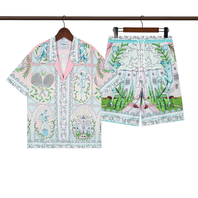 Casablanca Vintage Mural Ornamental Allover Print Shirt & Shorts Two Piece Set Hover Image