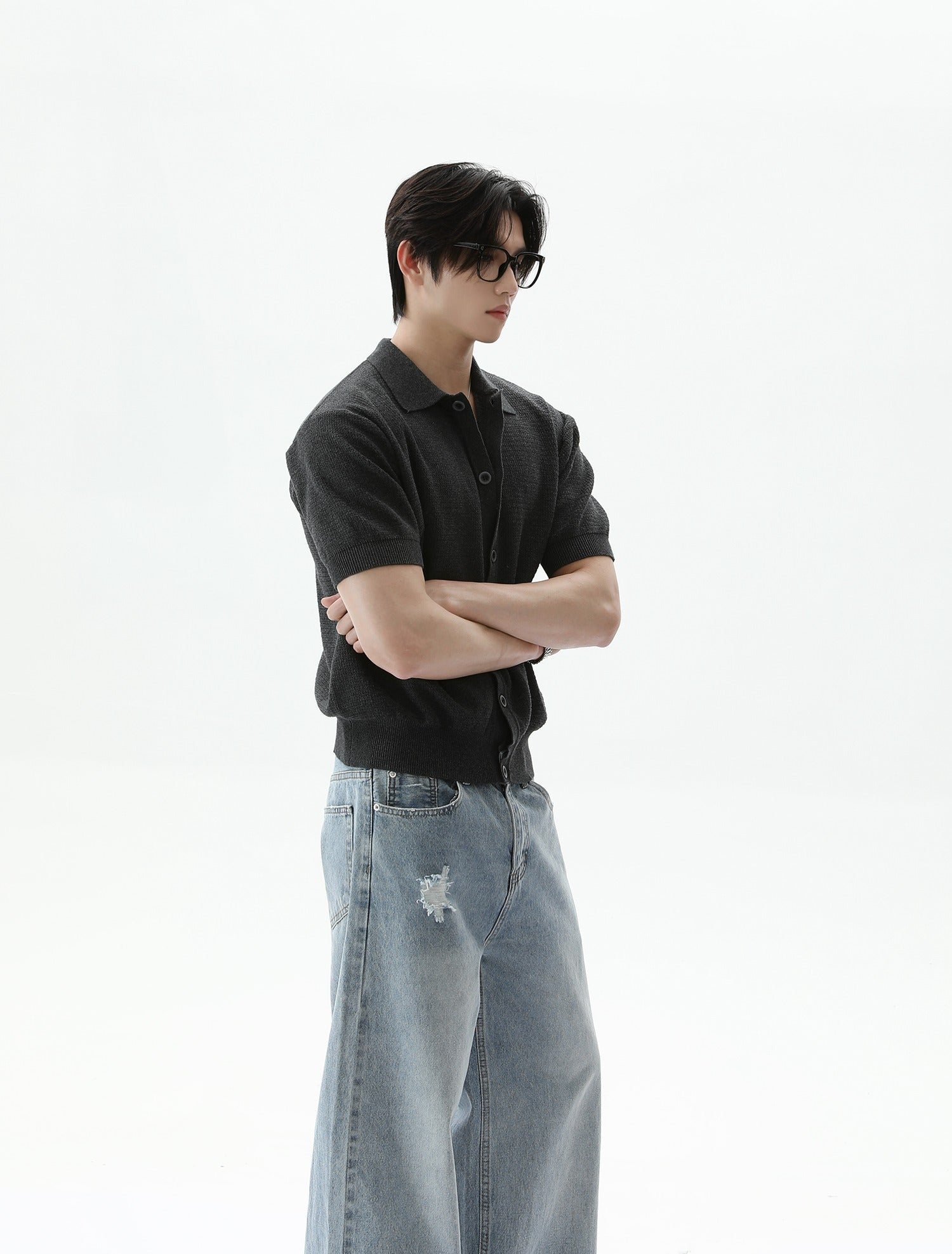 Front buttons Short Sleeve Knit Cardigan
