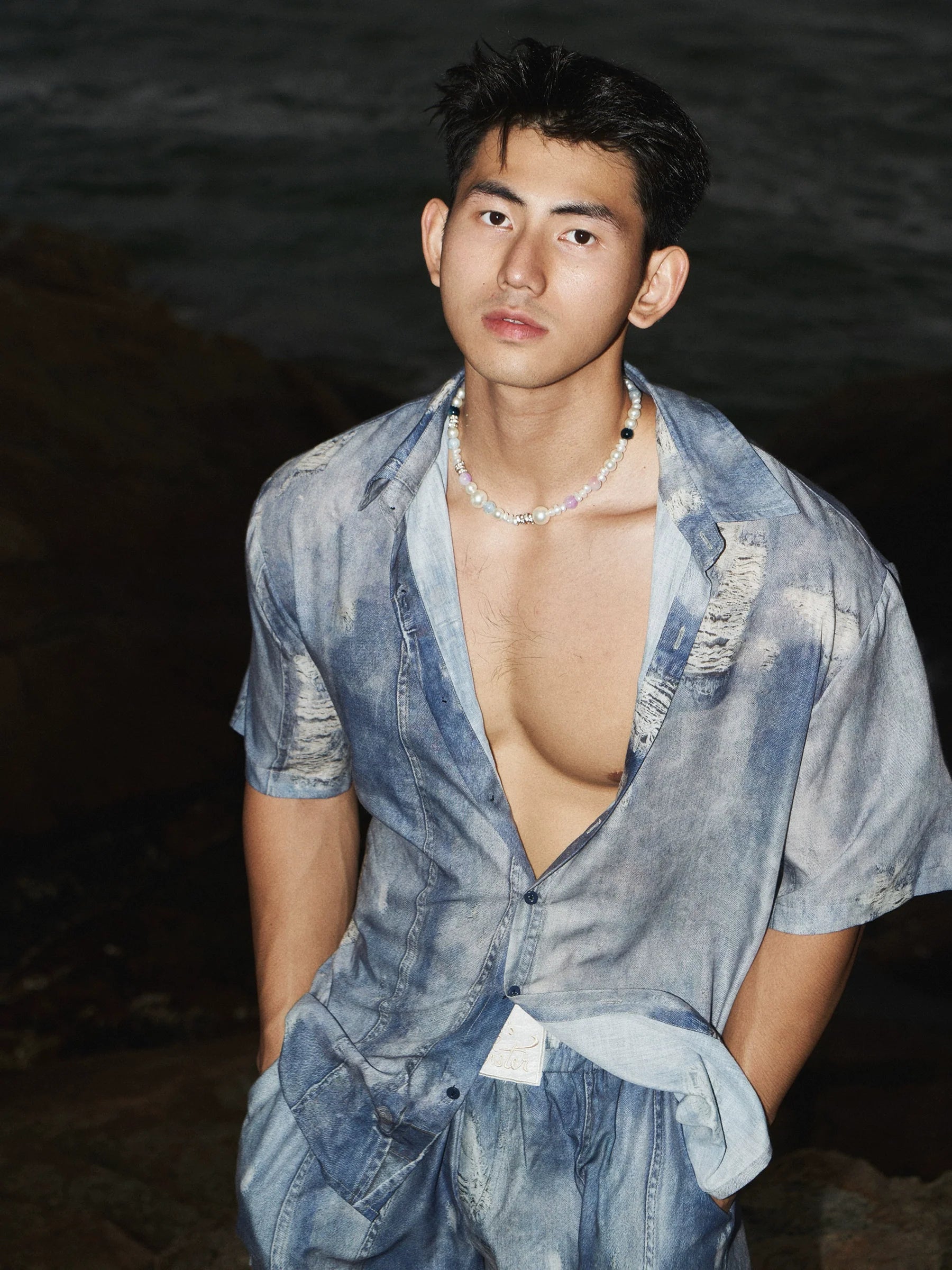 Retro Denim Print Beach