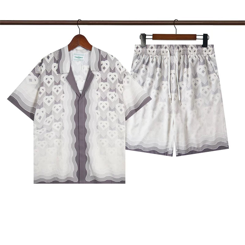 Casablanca Purple Gradient Paisley Print Vacation Shirt & Shorts Two Piece Set