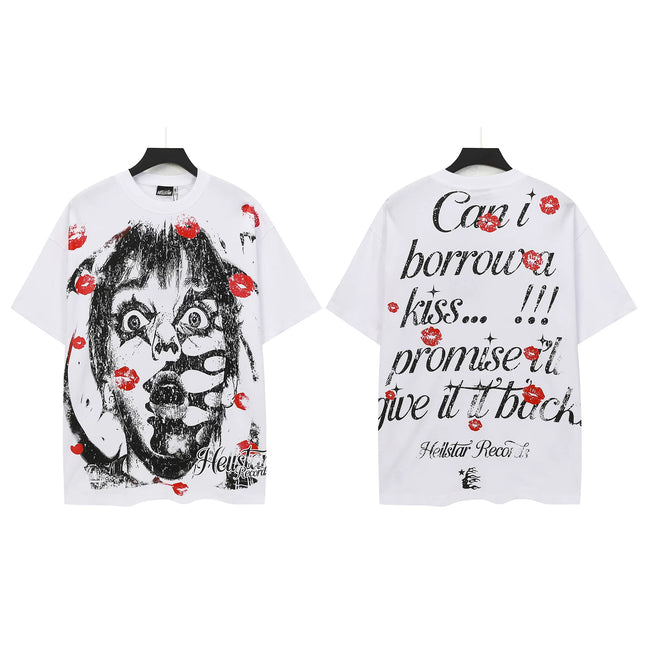 HELLSTAR "Can I Borrow A Kiss" Graphic Double‑Sided Short Sleeve Tee White Streetwear T‑Shirt Hover Image