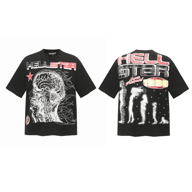 HELLSTAR 1996 Brain Art Double‑Sided Vintage Washed Short Sleeve Tee Black Streetwear T‑Shirt Hover Image