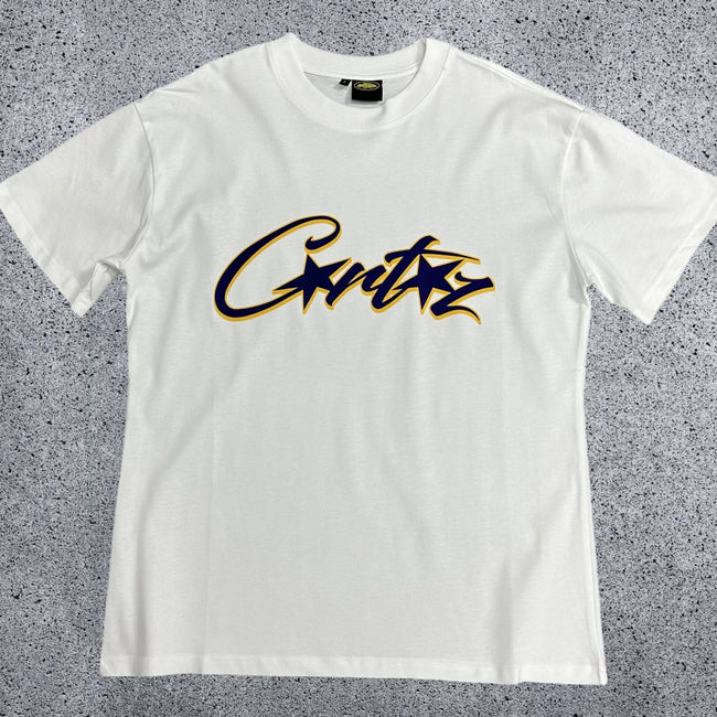 Classic Star-Logo Graphic Tee - White & Navy Streetwear T-Shirt Hover Image