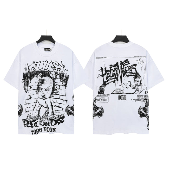 HELLSTAR Records 1996 Tour Sketch Art Double‑Sided Vintage Washed Short Sleeve Tee White Streetwear T‑Shirt Hover Image