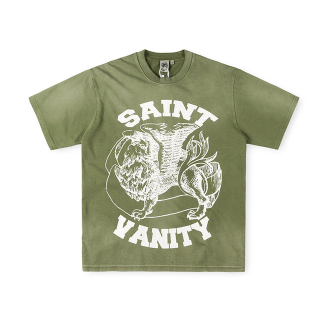 SAINT VANITY Winged Creature Graphic Short-Sleeve T-Shirt - Olive Green / White Graphic Hover Image