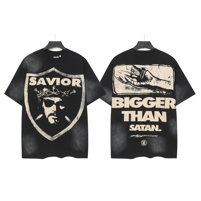 HELLSTAR "Savior" Shield Graphic Double‑Sided Short Sleeve Tee Black Streetwear T‑Shirt Hover Image