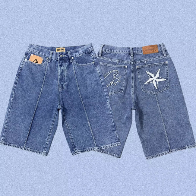 Corteiz Back Star Embroidery Heavyweight Denim Shorts BLue Hover Image