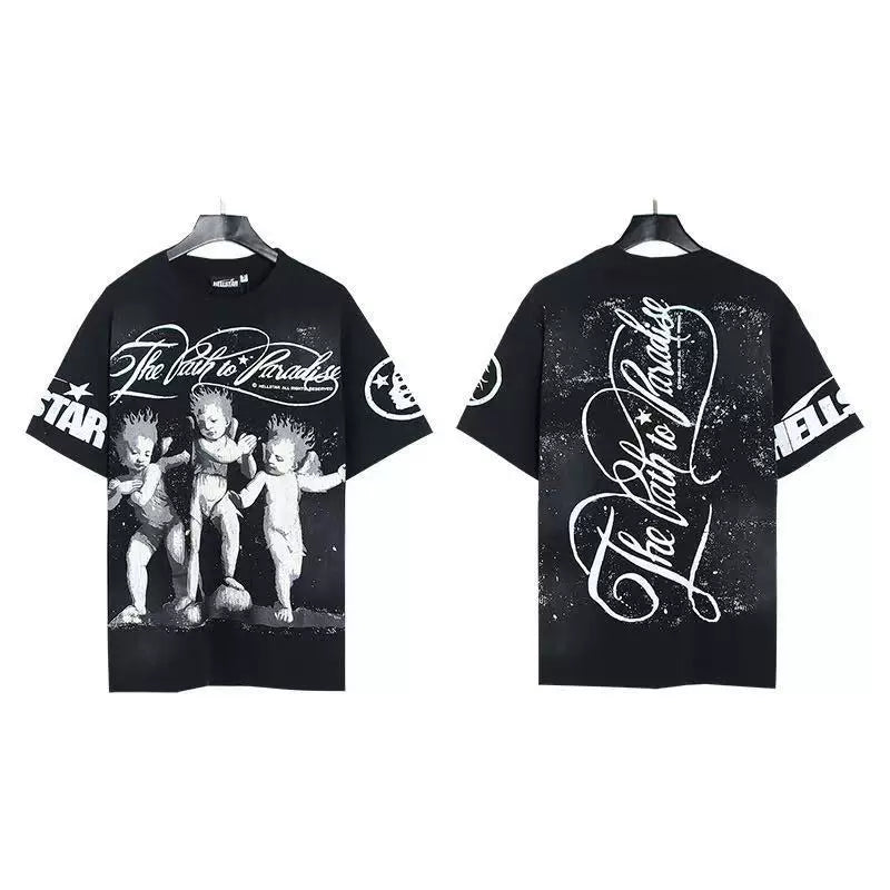 HELLSTAR "The Path To Paradise" Cherub Angel Double‑Sided Short Sleeve Tee Black Streetwear T‑Shirt