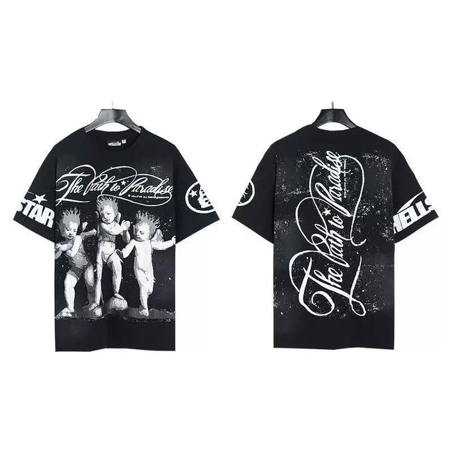 HELLSTAR "The Path To Paradise" Cherub Angel Double‑Sided Short Sleeve Tee Black Streetwear T‑Shirt Hover Image
