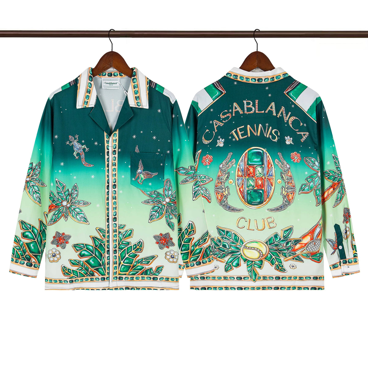 Casablanca Green Gradient Floral Crest Long Sleeve Overshirt Jacket Unisex