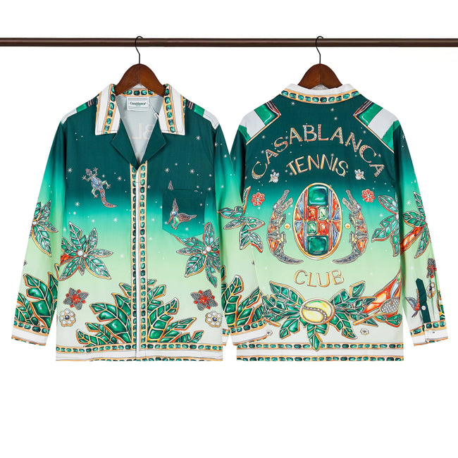 Casablanca Green Gradient Floral Crest Long Sleeve Overshirt Jacket Unisex Hover Image