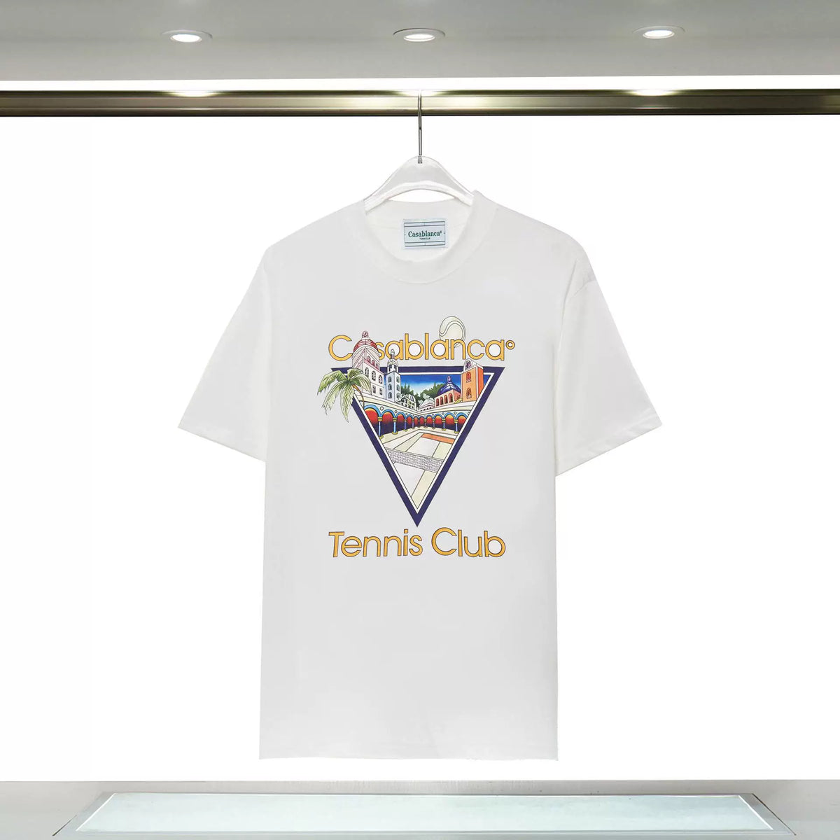 Casablanca Tennis Club Gold Triangle Landscape White Short Sleeve T-Shirt