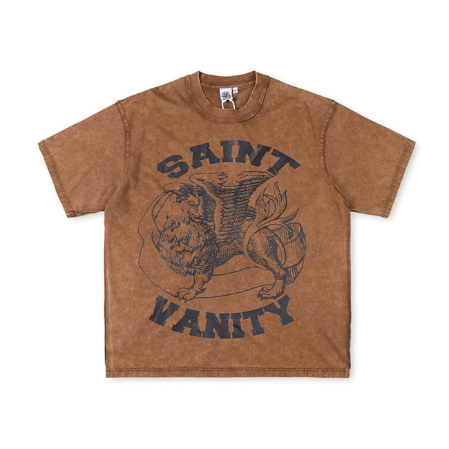 SAINT VANITY Vintage Winged Graphic Short-Sleeve T-Shirt - Brown / Vintage Wash Hover Image