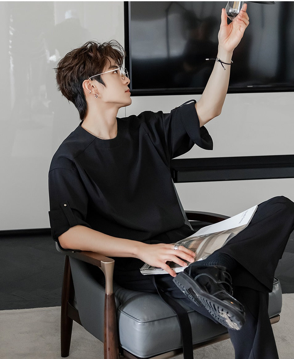 Five-Point Sleeve Round Neck Casual Shirt