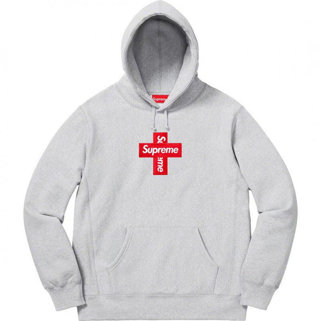 Supreme Cross Box Logo Hooded Sweatshirt - Heather Grey Hover Image