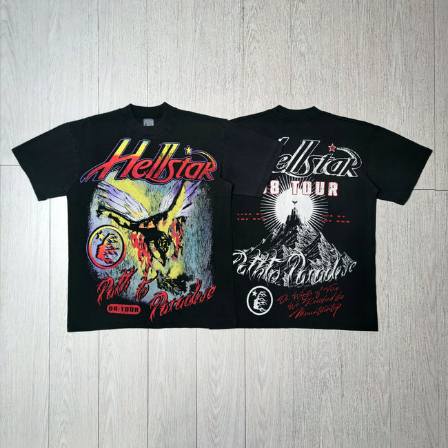 HELLSTAR Path To Paradise Tour Vintage Washed Short Sleeve Tee Black Streetwear T‑Shirt Hover Image