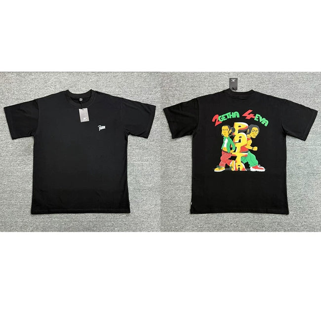 Patta Cartoon Character Graphic Black Short Sleeve T-Shirt Unisex Hover Image