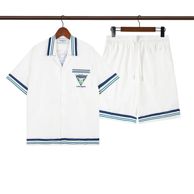 Casablanca Teal Striped Trim Tennis Club Shirt & Shorts Two Piece Set Hover Image