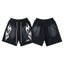 Hellstar White Tribal Flame Print Splatter Washed Black Streetwear Shorts