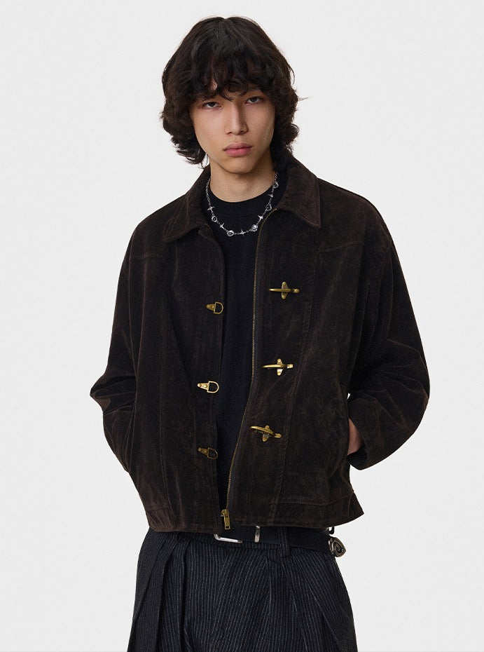 Toggle Closure Suede Cropped Jacket