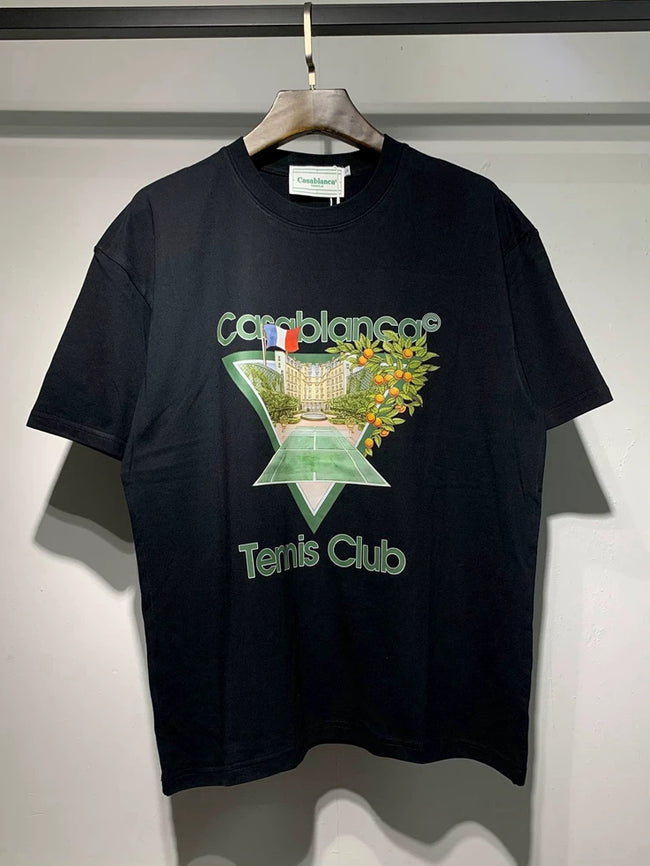 Casablanca Tennis Club Triangle Orange Fruit Graphic Black Short Sleeve T-Shirt Unisex Hover Image