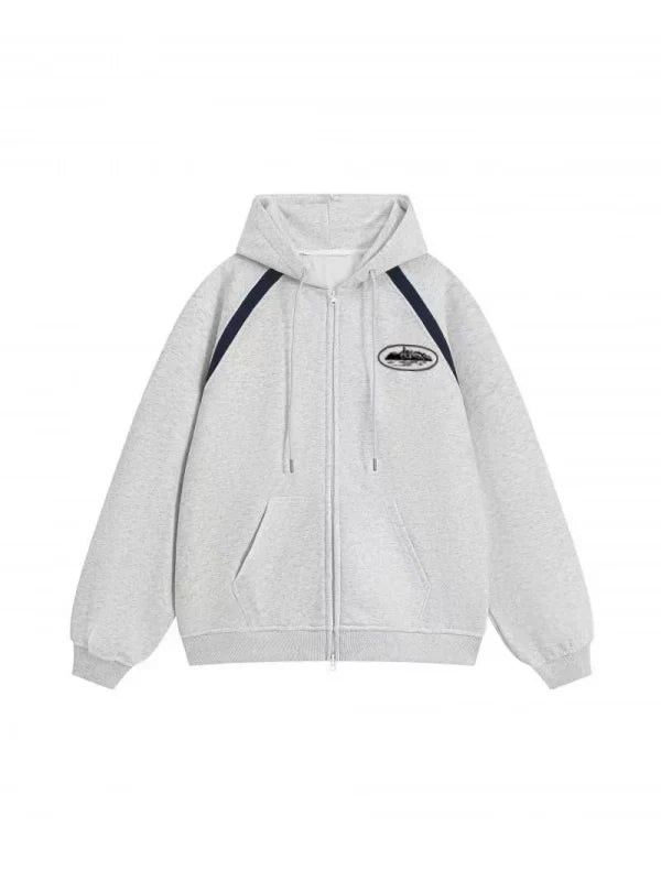 Corteiz Contrast Raglan Full-Zip Heavyweight Hoodie -Grey Hover Image