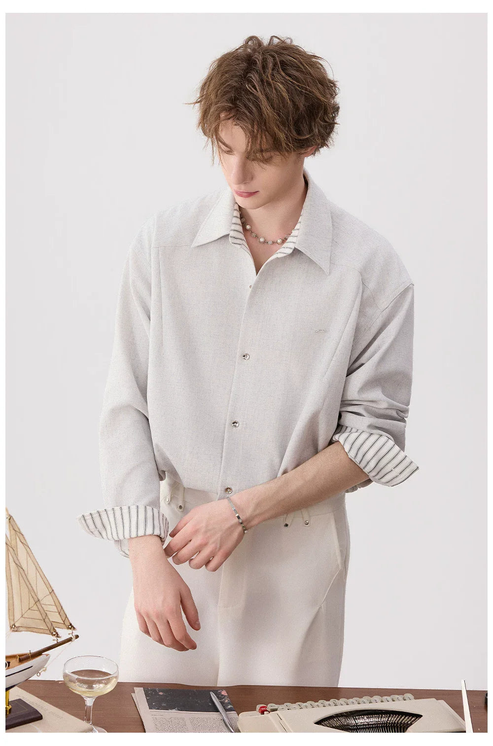 Linen Blend Striped Collar Button Shirt