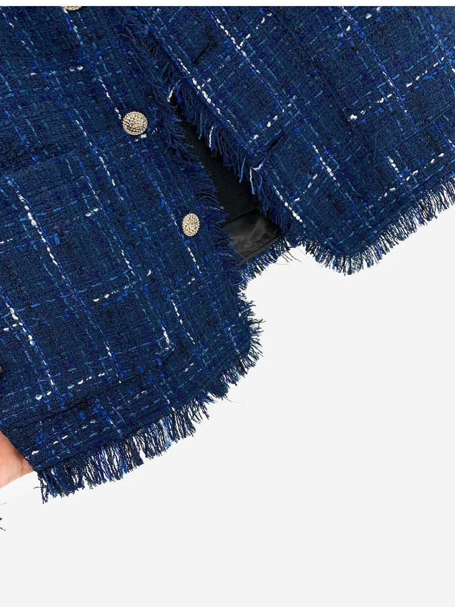Plaid Tweed Raw Edge Jacket