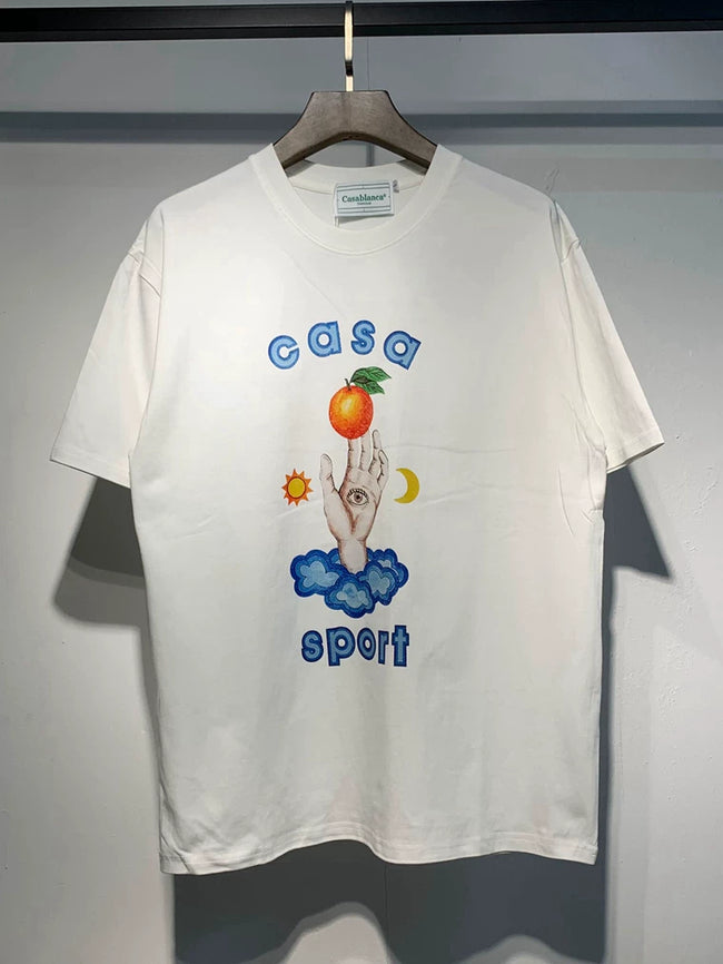 Casablanca Casa Sport Hand Peach Sun Moon Graphic White Short Sleeve T-Shirt Unisex Hover Image