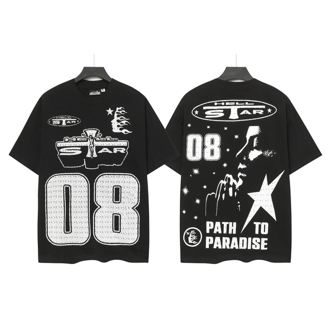 HELLSTAR 08 Path To Paradise Racing‑Style Double‑Sided Vintage Washed Short Sleeve Tee Black Streetwear T‑Shirt Hover Image