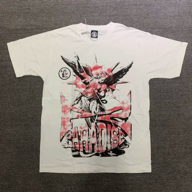 HELLSTAR Paradise Winged Warrior Vintage Washed Short Sleeve Tee Cream Streetwear T‑Shirt Hover Image