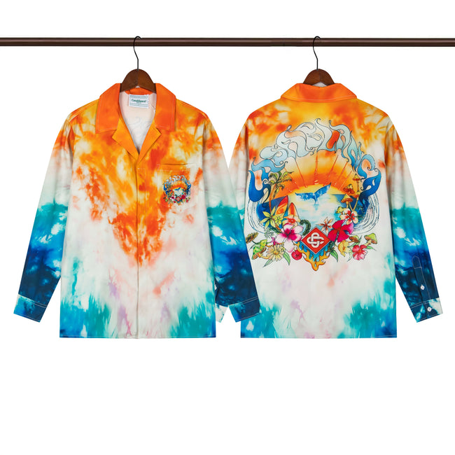 Casablanca Orange Tie-Dye Floral Crest Long Sleeve Overshirt Jacket Unisex Hover Image