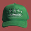 Corteiz Vintage Green Trucker Hat with White Stars and Cruise Ship Graphic